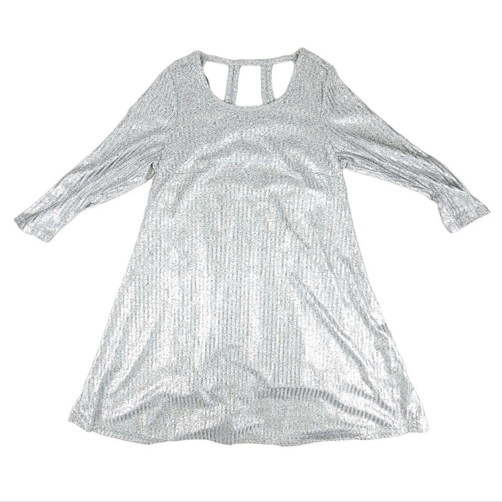 Torrid Metallic Dress Silver Shimmer Ribbed Knit Trapeze - Picture 5 of 15